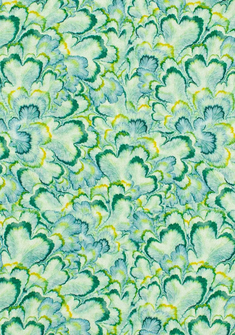 Mint Green Floral Print Silk Kurta Set - Indya