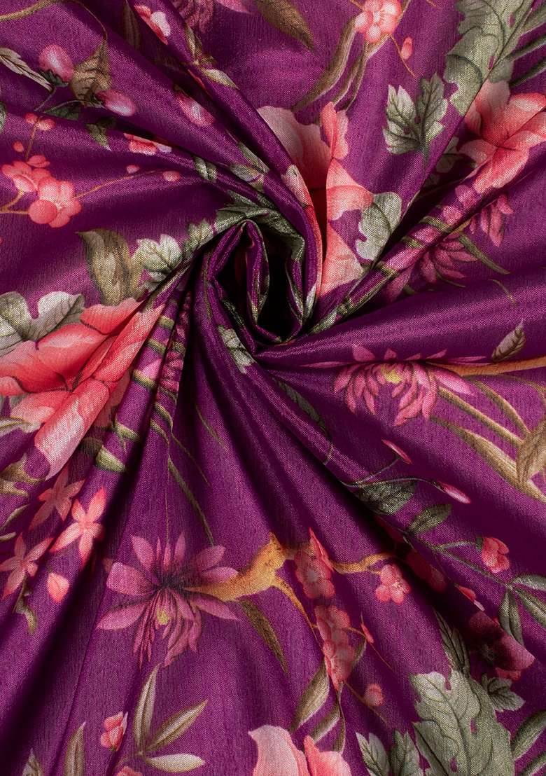 Purple Floral Print Chinon Sharara Set - Indya