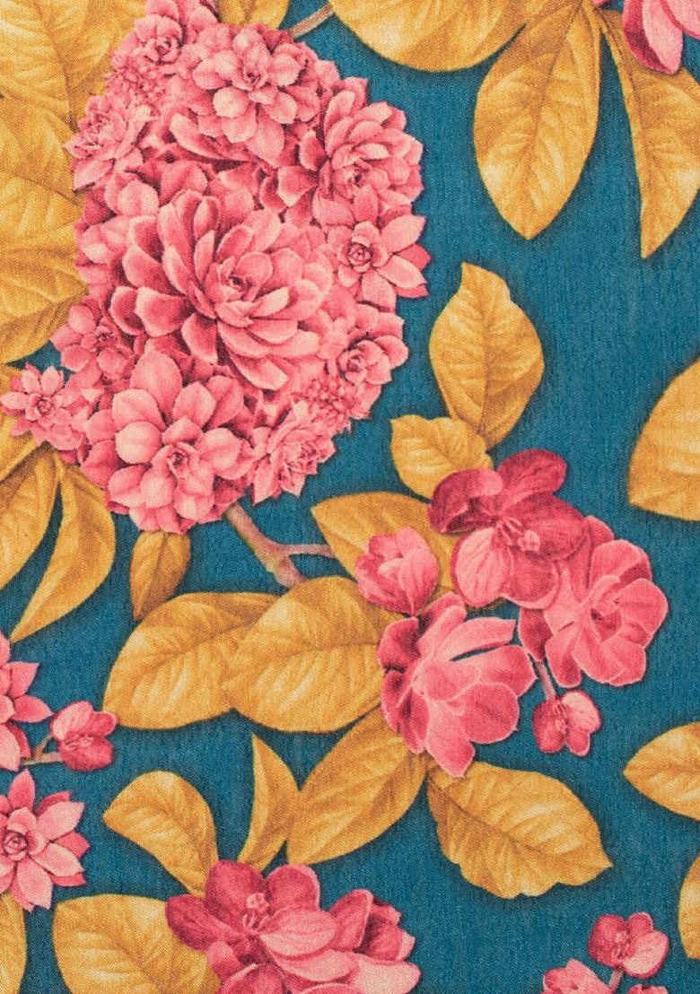 Teal Blue Floral Print Chinon Sharara Set - Indya