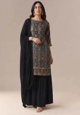 Black Embroidered Crepe Sharara Set