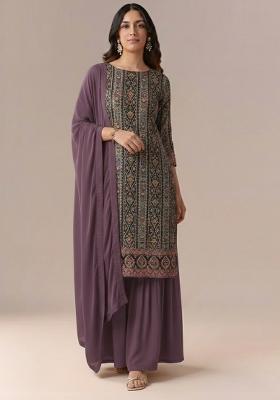 Dusty Mauve Embroidered Crepe Sharara Set