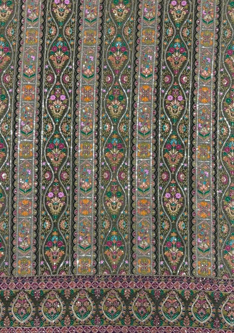 Olive Green Embroidered Crepe Sharara Set - Indya