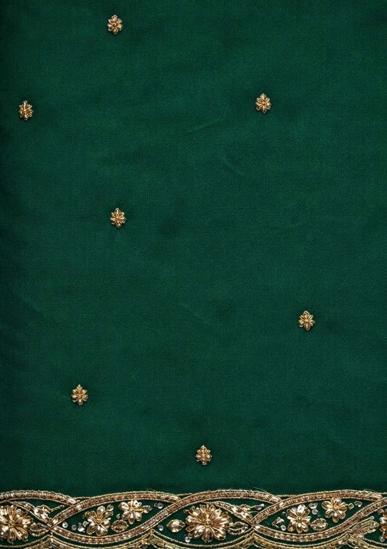 Dark Green Embroidered Chinon Anarkali With Dupatta - Indya