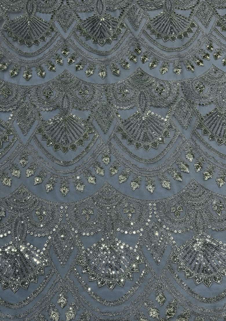 Dusty Blue Embroidered Net Sharara Set - Indya