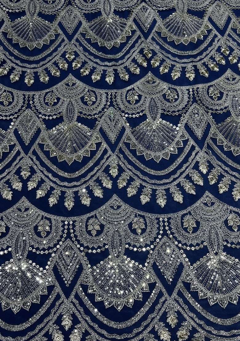 Navy Blue Embroidered Net Sharara Set - Indya