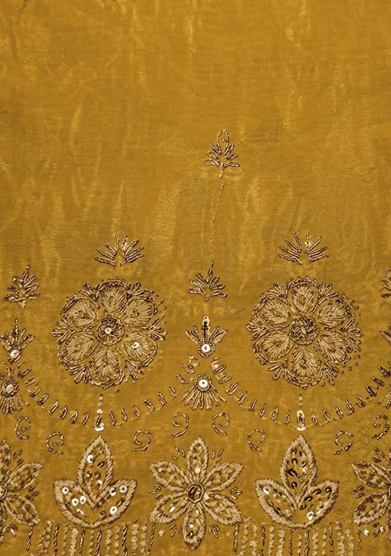 Mustard Embroidered Silk Blended Straight Kurta Set - Indya