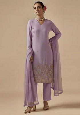 Lavender Embroidered Shimmer Kurta Set