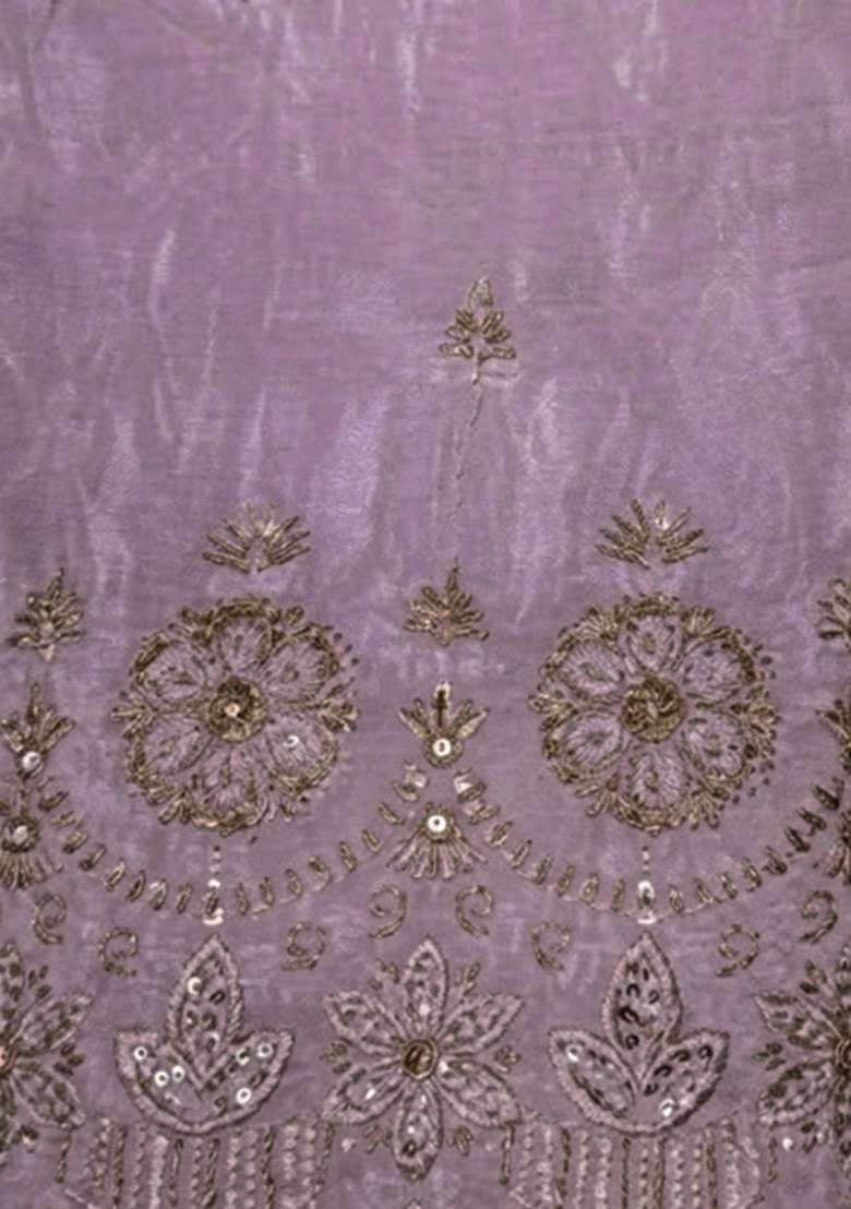 Lavender Embroidered Silk Blended Straight Kurta Set - Indya