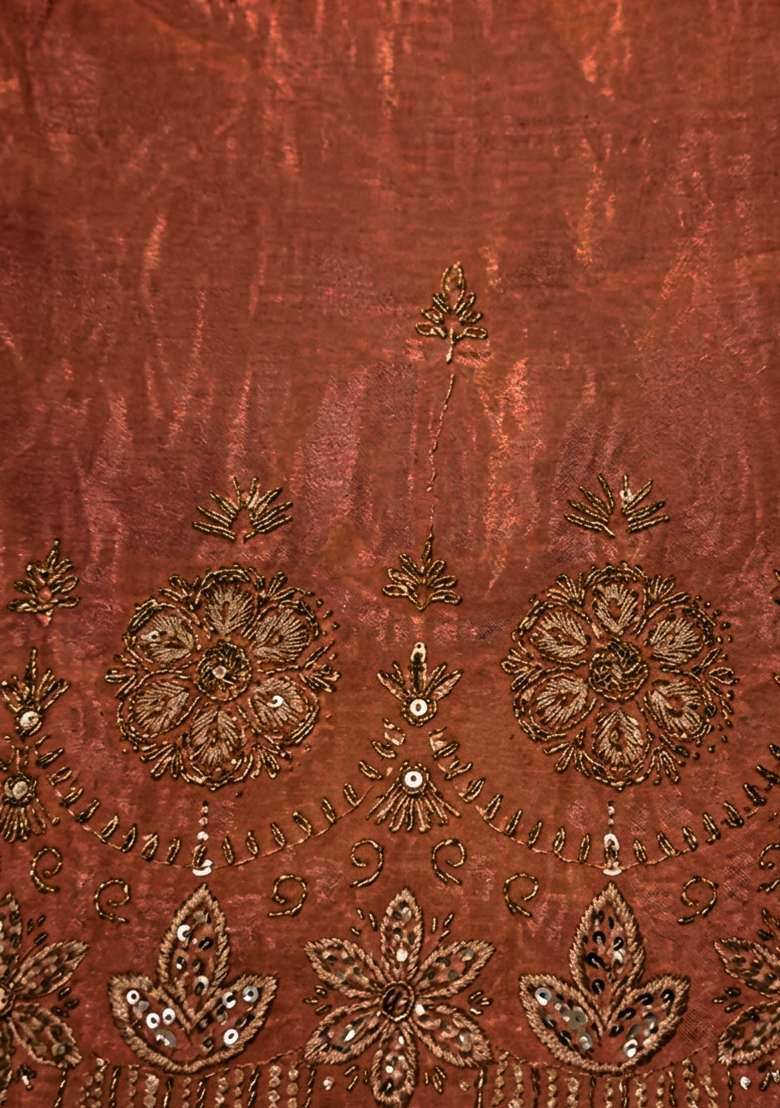 Rust Embroidered Silk Blended Pakistani Suit Set - Indya