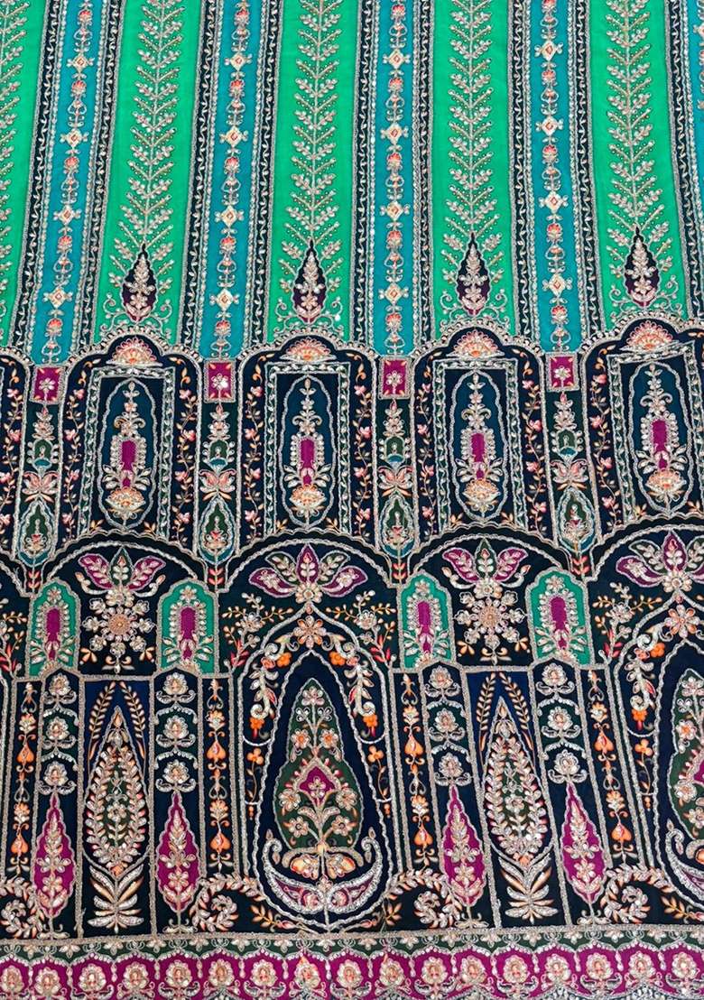Aqua Green Printed Crepe Straight Kurta Set - Indya