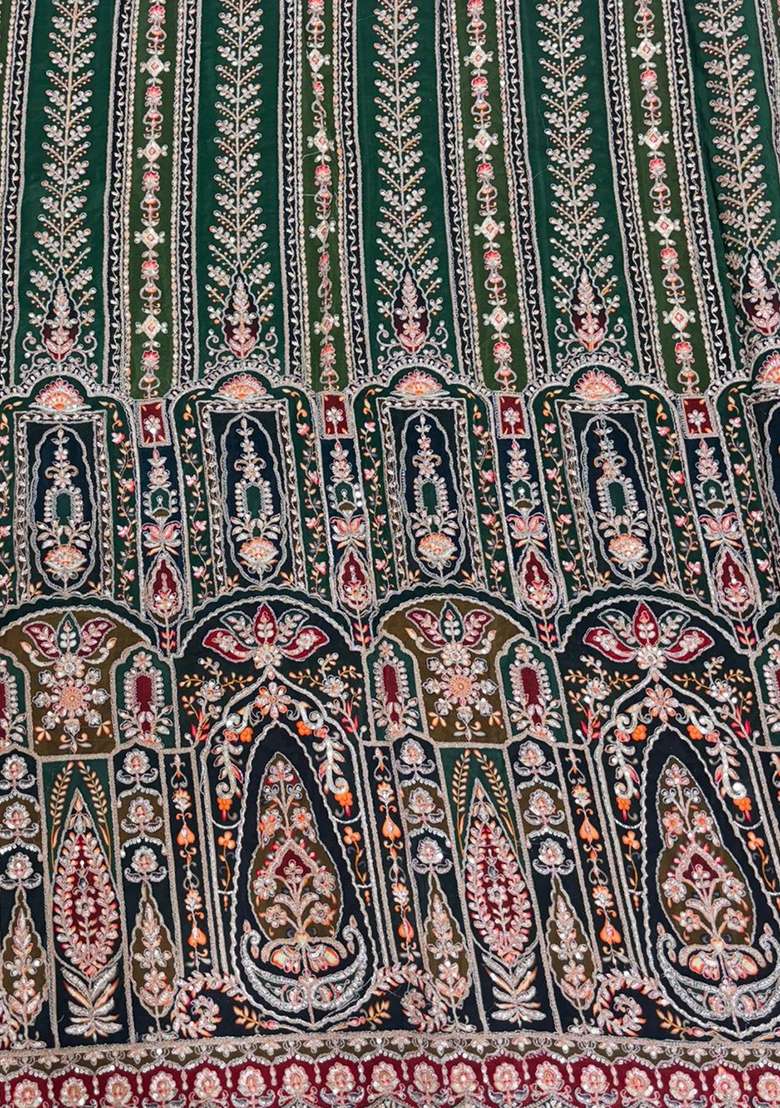 Forest Green Embroidered Crepe Sharara Set - Indya
