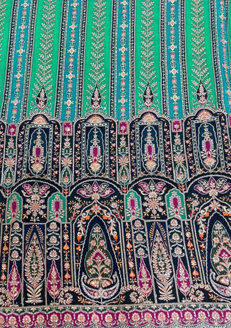 Aqua Blue Embroidered Crepe Sharara Set - Indya