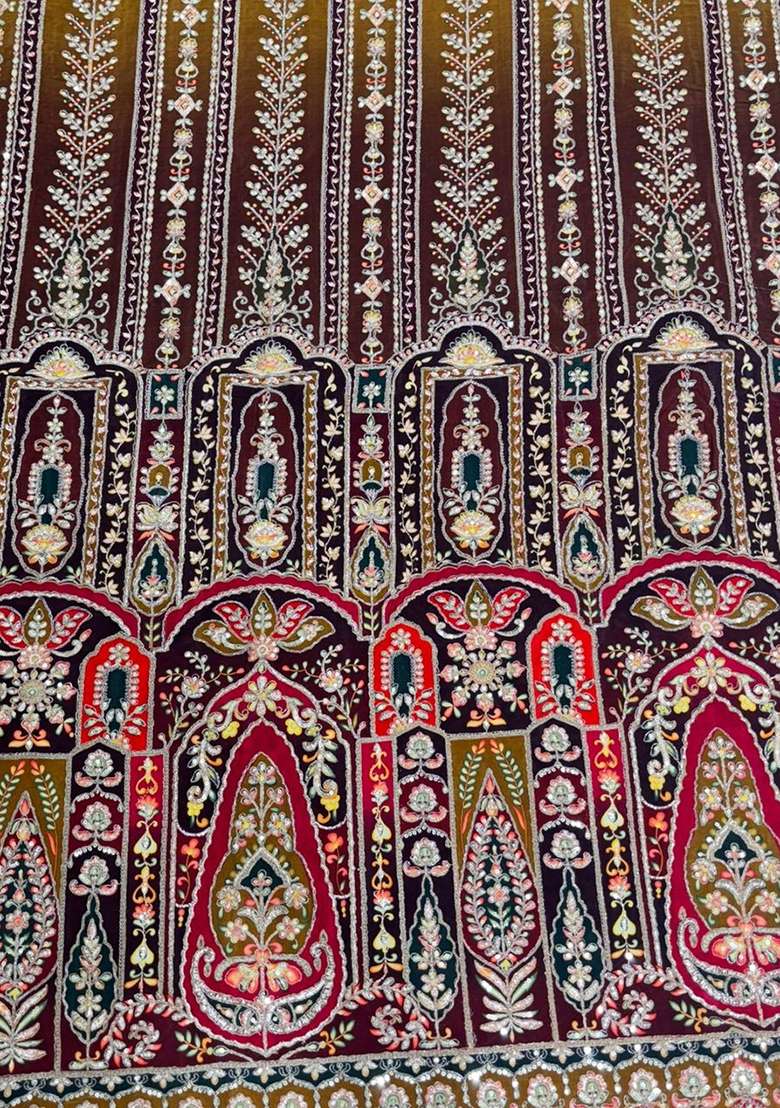 Brown Embroidered Crepe Sharara Set - Indya