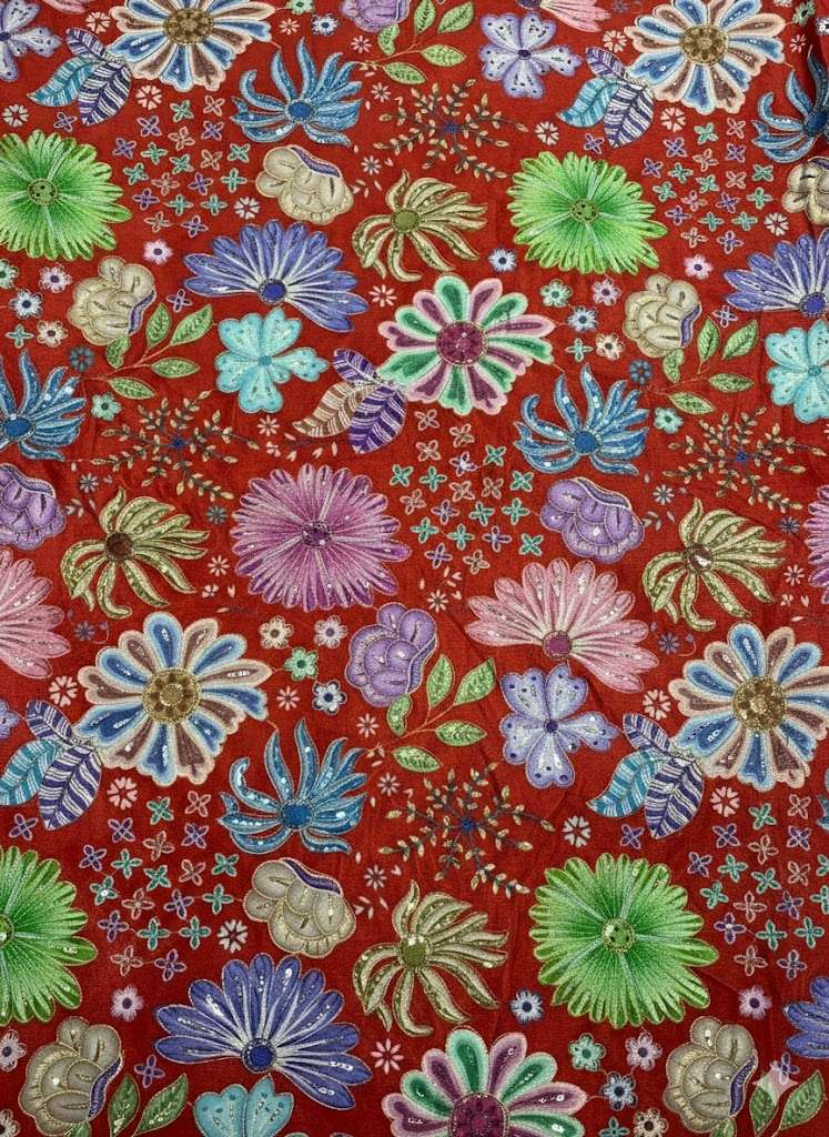 Red Embroidered Chinon Pakistani Suit Set - Indya