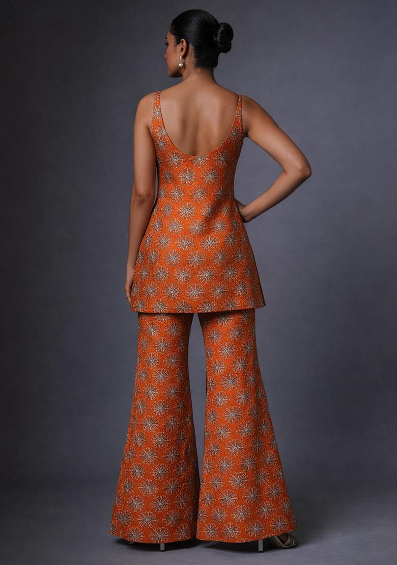 Peach Sequin Silk Sharara Set - Indya