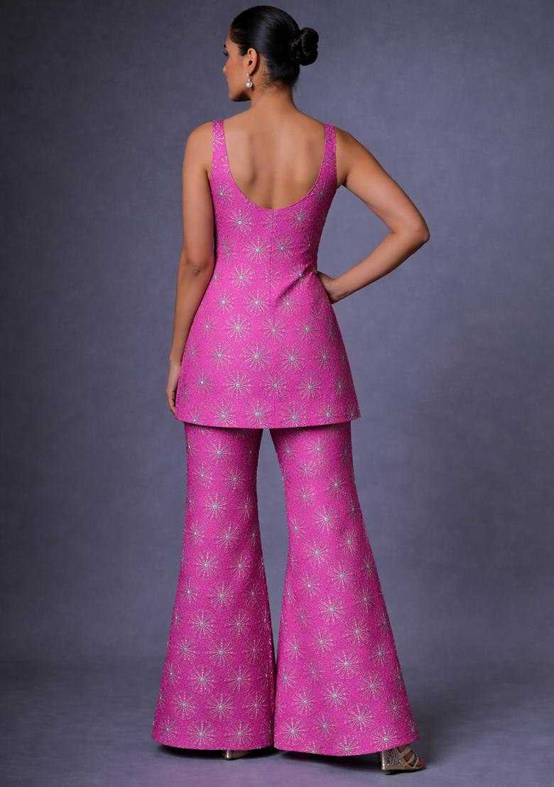 Pink Sequin Silk Sharara Set - Indya