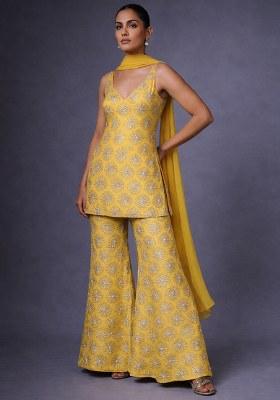 Yellow Sequin Silk Sharara Set