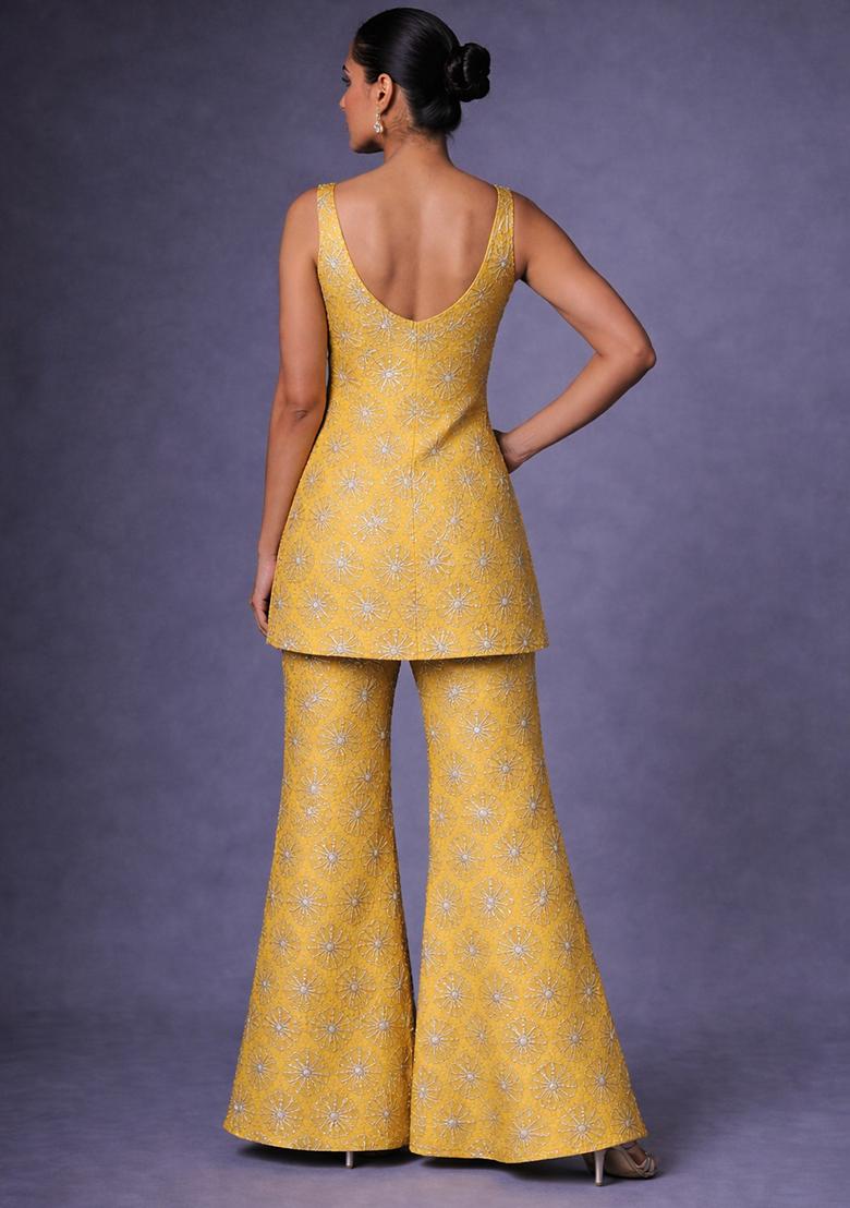 Yellow Sequin Silk Sharara Set - Indya