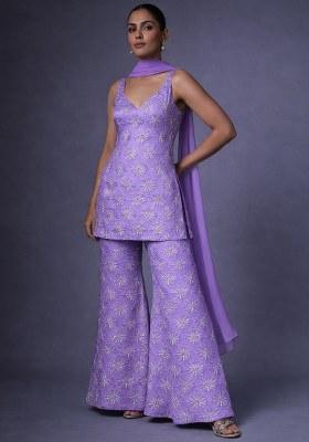 Lavender Sequin Silk Sharara Set