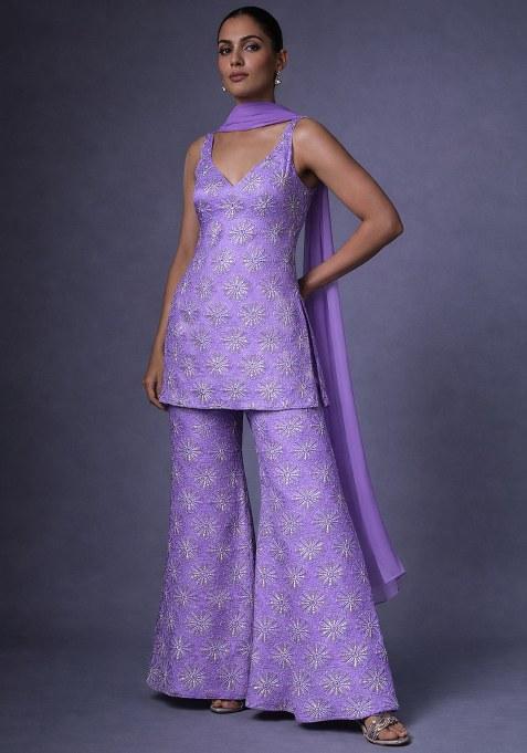 Lavender Sequin Silk Sharara Set
