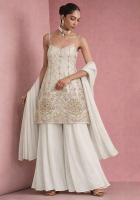Ivory Sequin Mesh Sharara Set