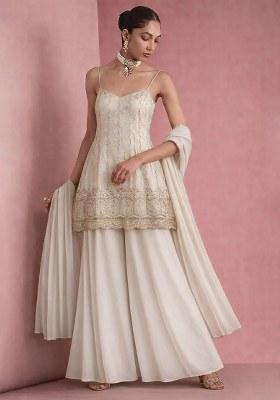 White Sequin Mesh Sharara Set