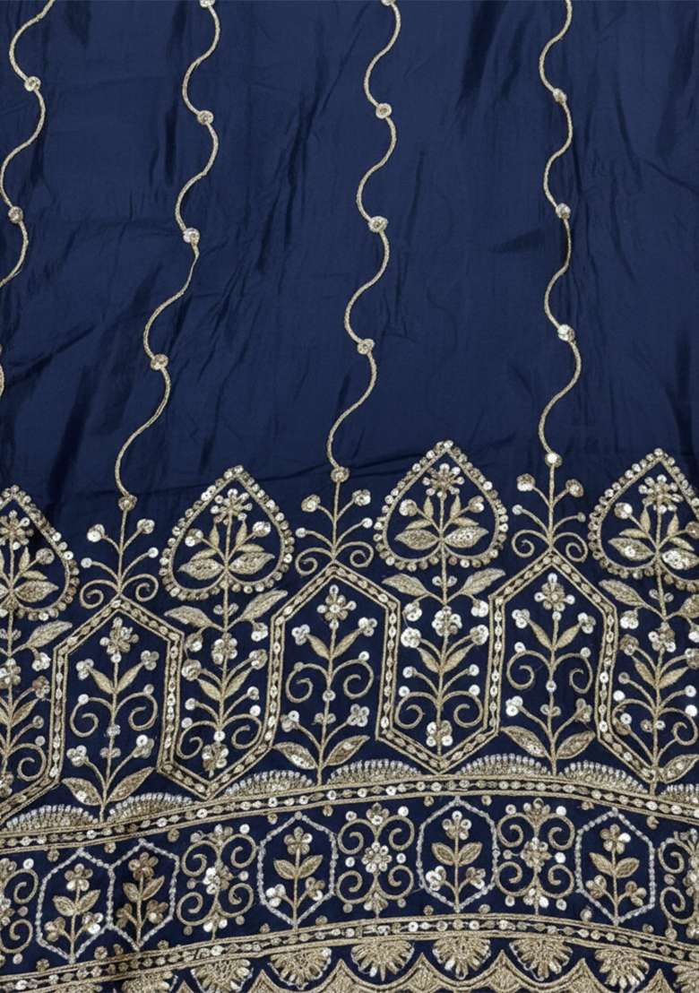 Midnight Blue Sequin Mesh Sharara Set - Indya
