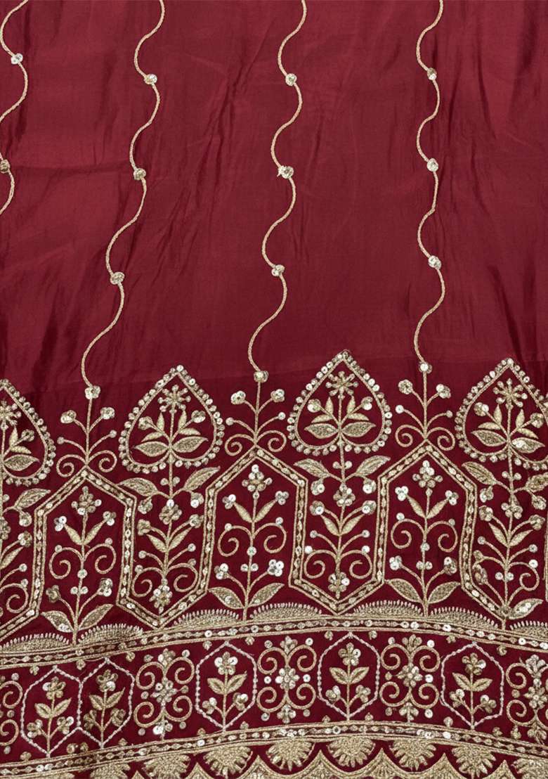Red Sequin Mesh Sharara Set - Indya
