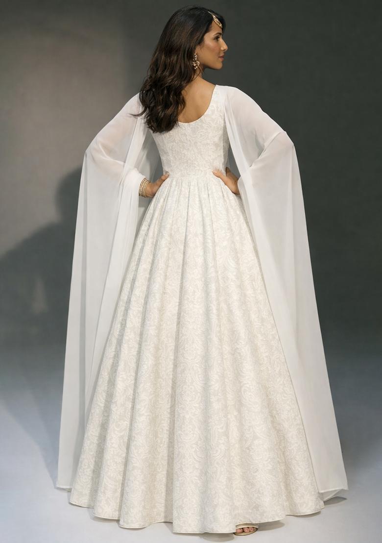 White Tissue Anarkali With Dupatta - Indya