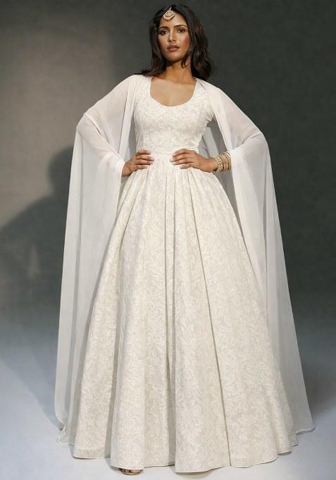 White Tissue Anarkali With Dupatta