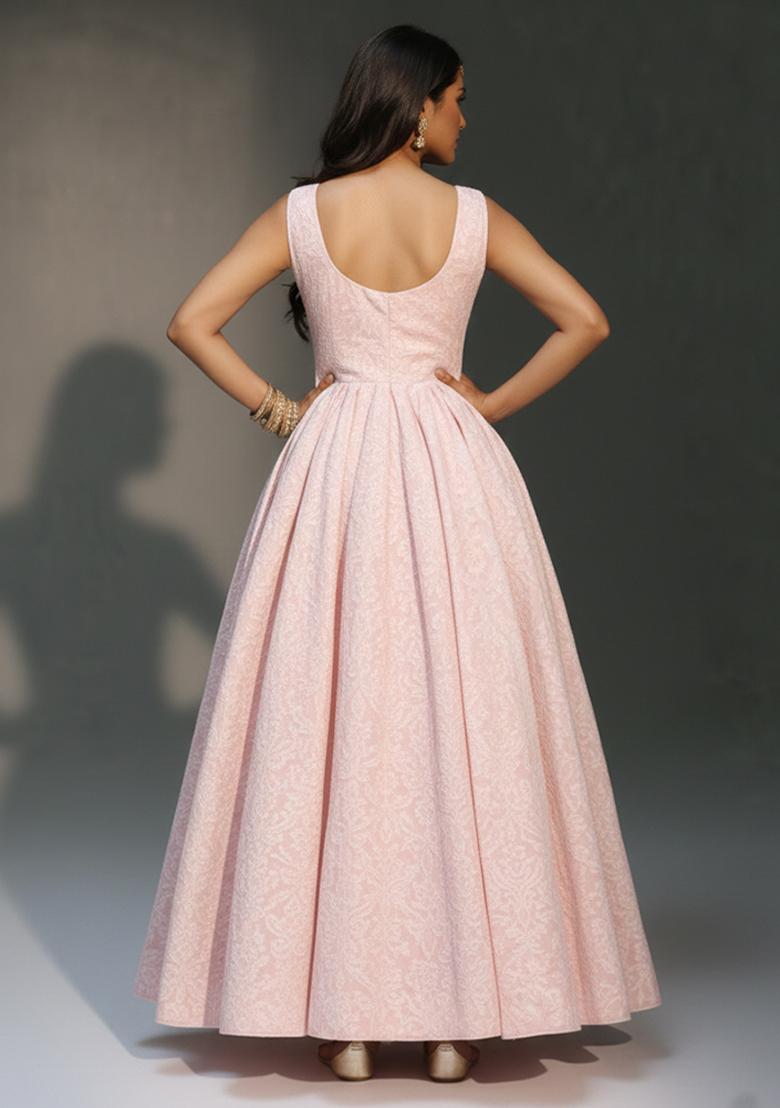 Light Pink Tissue Anarkali With Dupatta - Indya