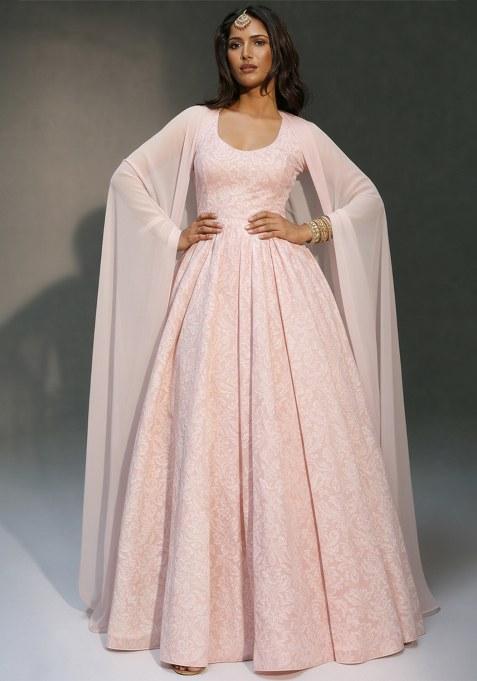 Light Pink Tissue Anarkali With Dupatta