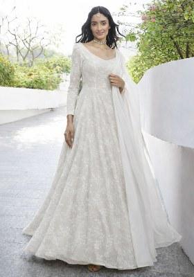 White Tissue Anarkali With Dupatta