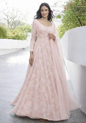 Blush Pink Tissue Anarkali With Dupatta