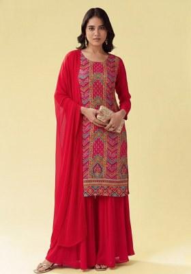 Pink Embroidered Crepe Sharara Set