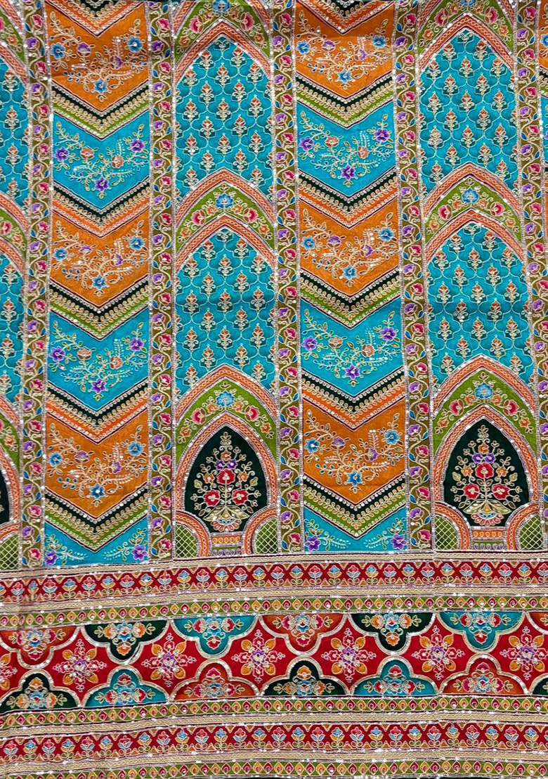 Teal Green Embroidered Crepe Sharara Set - Indya