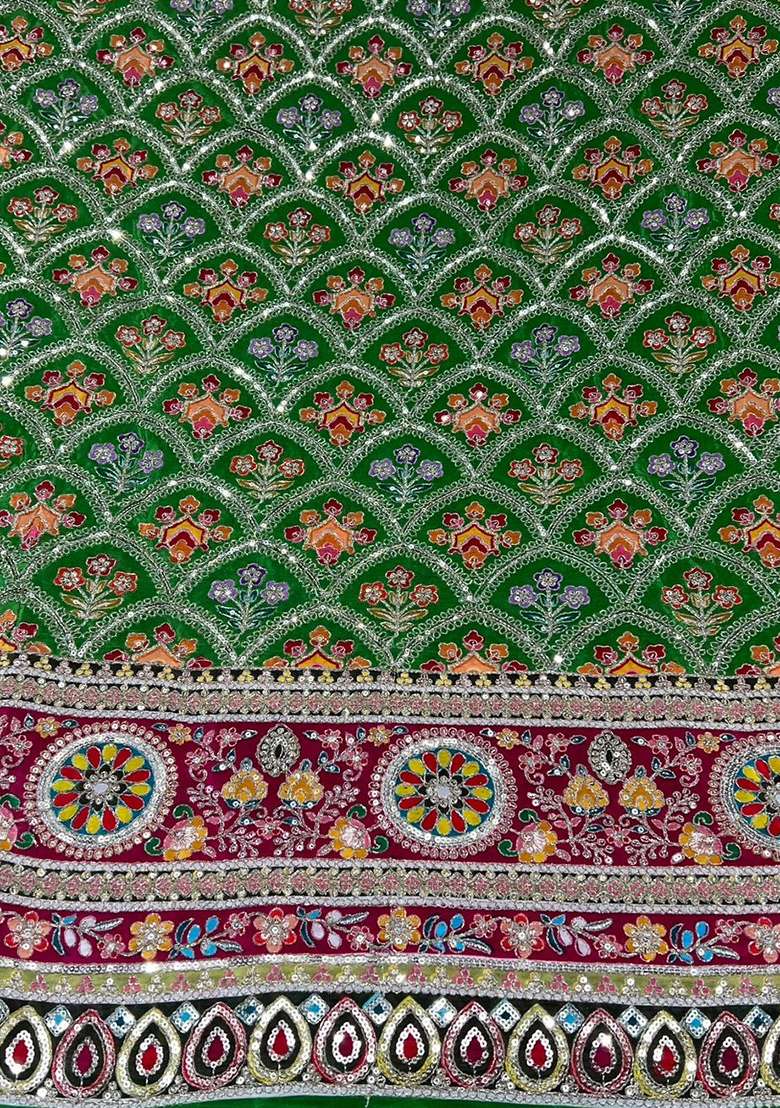 Green Embroidered Crepe Sharara Set - Indya