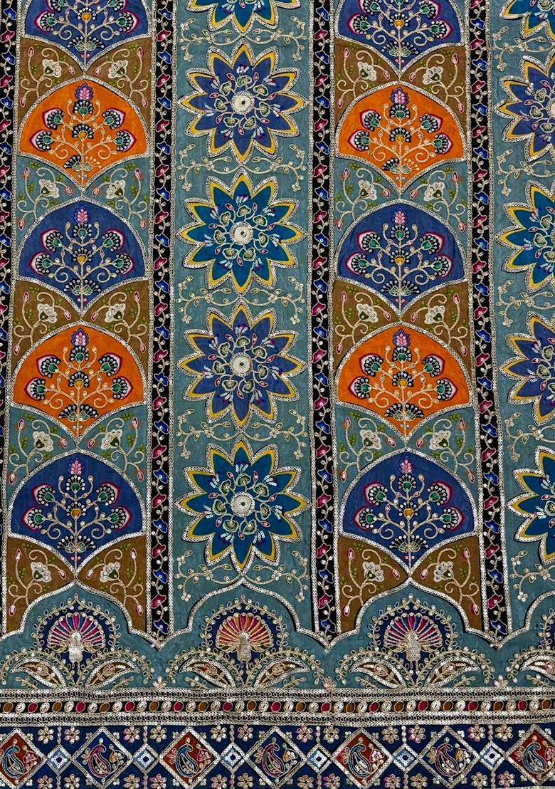 Dusty Blue Embroidered Crepe Sharara Set - Indya