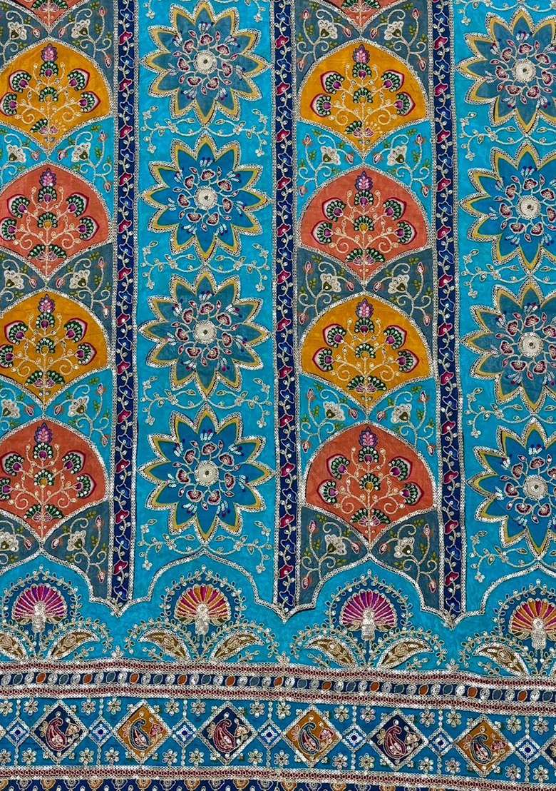 Blue Embroidered Crepe Sharara Set - Indya