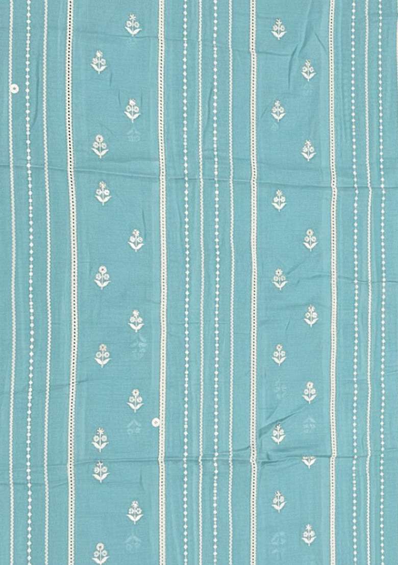 Ice Blue Chikankari Chanderi Straight Kurta Set - Indya