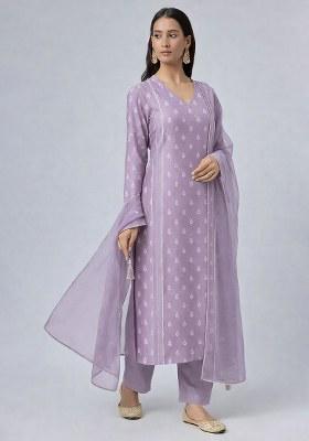 Lavender Embroidered Chanderi Kurta Set