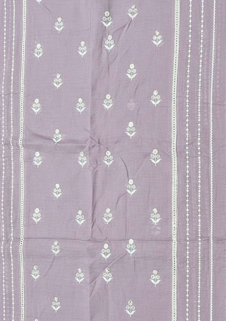 Lavender Chikankari Chanderi Straight Kurta Set - Indya
