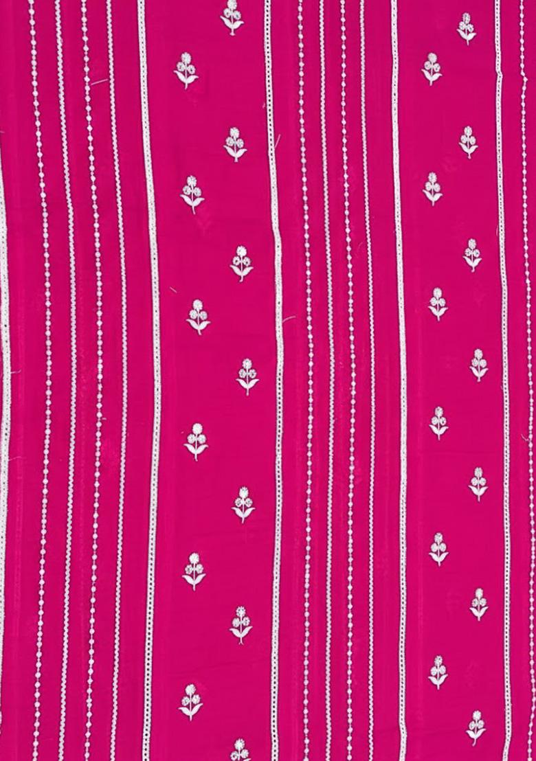 Pink Embroidered Chanderi Kurta Set - Indya