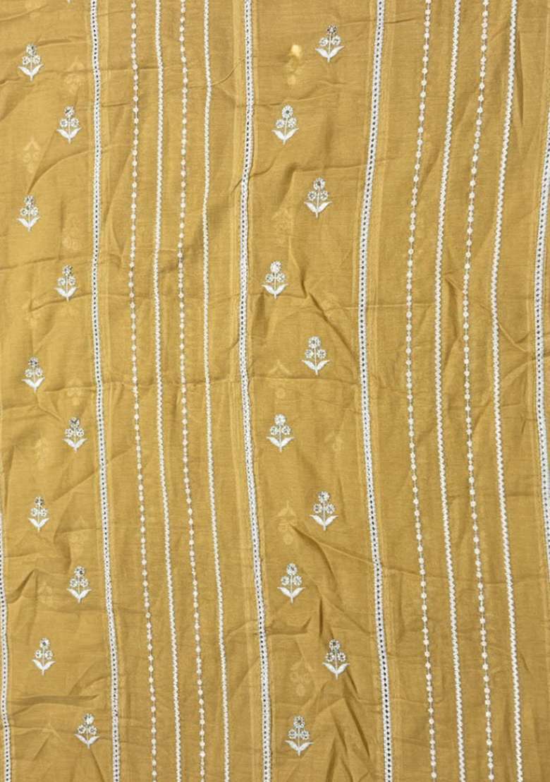 Yellow Chikankari Chanderi Straight Kurta Set - Indya