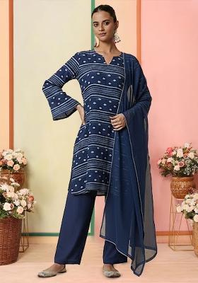 Deep Blue Embroidered Chanderi Kurta Set