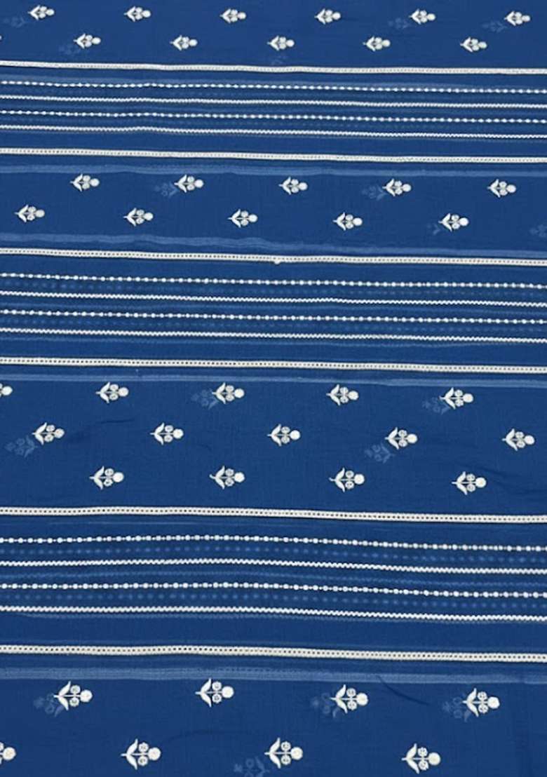 Deep Blue Printed Chanderi Straight Kurta Set - Indya