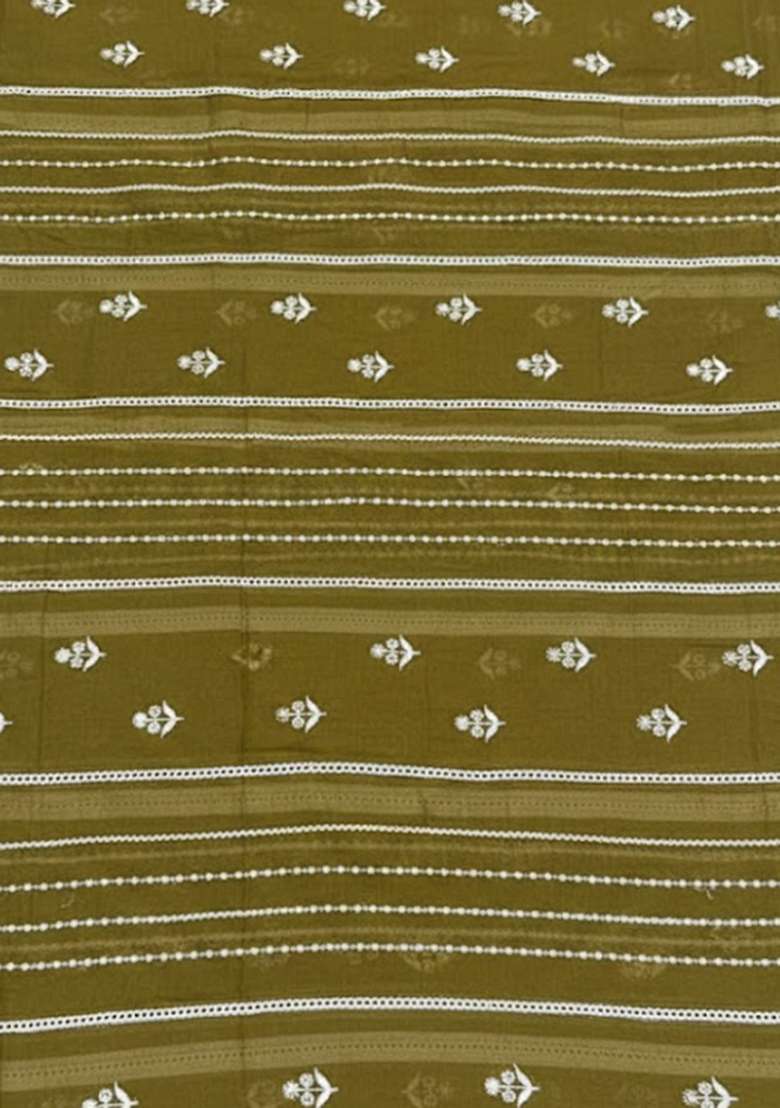 Olive Green Embroidered Chanderi Straight Kurta Set - Indya