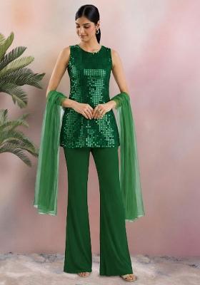 Green Sequin Shimmer Kurta Set