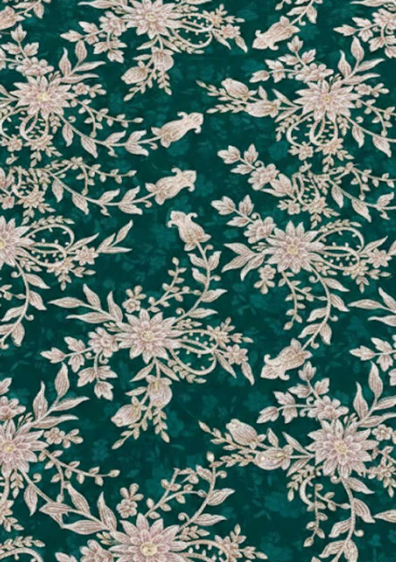 Bottle Green Embroidered Crepe Sharara Set - Indya