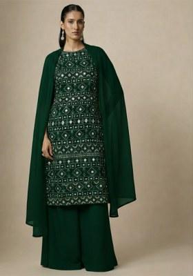 Dark Green Sequin Net Sharara Set